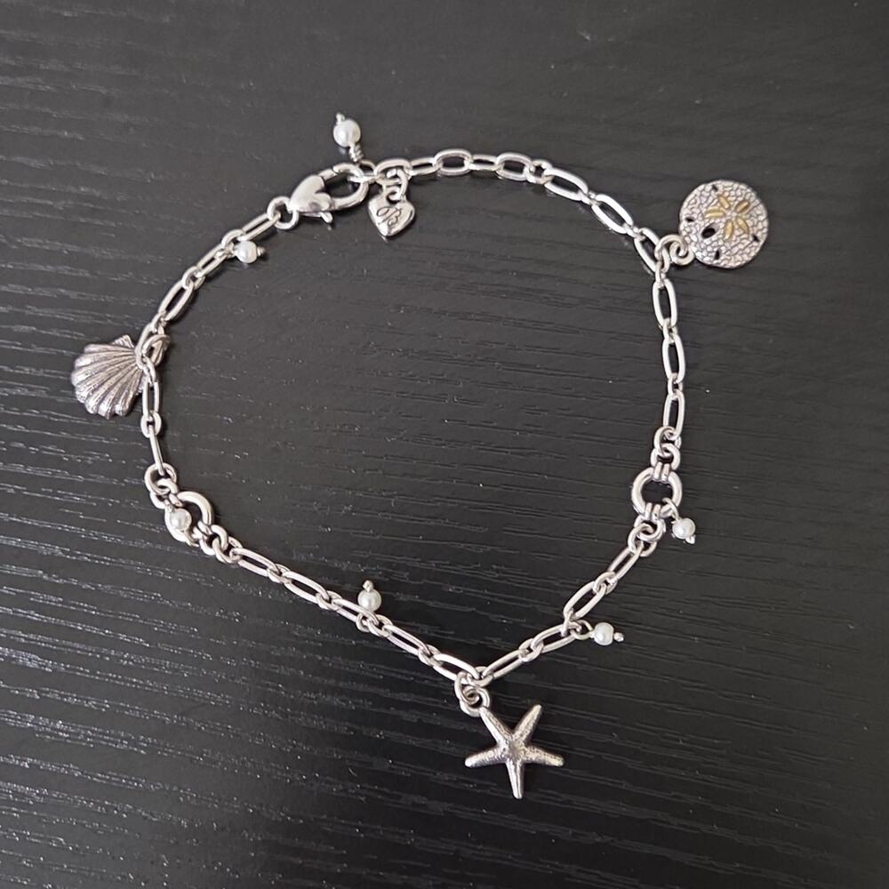 Brighton Silver Tone Beach Summer Chain Bracelet Star Fish Sand Dollar Shell